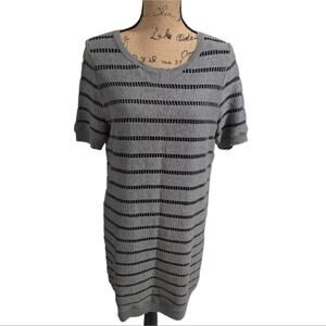 French Connection Gray Knit Dress Black Stripes Short Sleeve Casual T Shirt 8